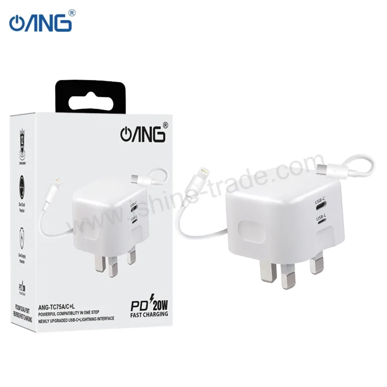 12A ANG TC75A – 1 USB C 1 USB Lightning 20W Adaptor with USB C to Lightning Cable Boltify Limited T/A iShine Trade