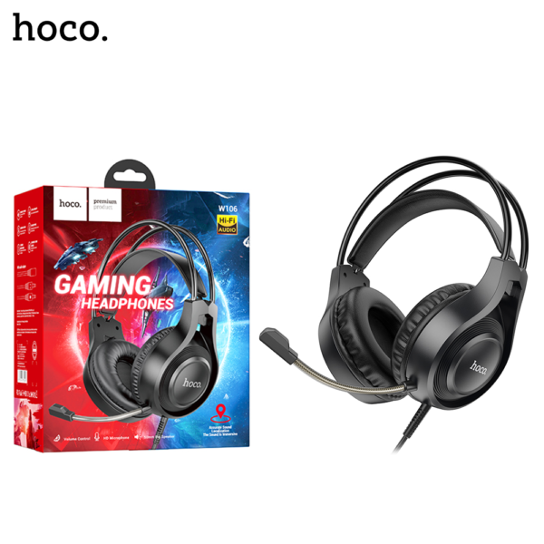 HOCO W106 Tiger Gaming Wired Headset - Black - Image 1