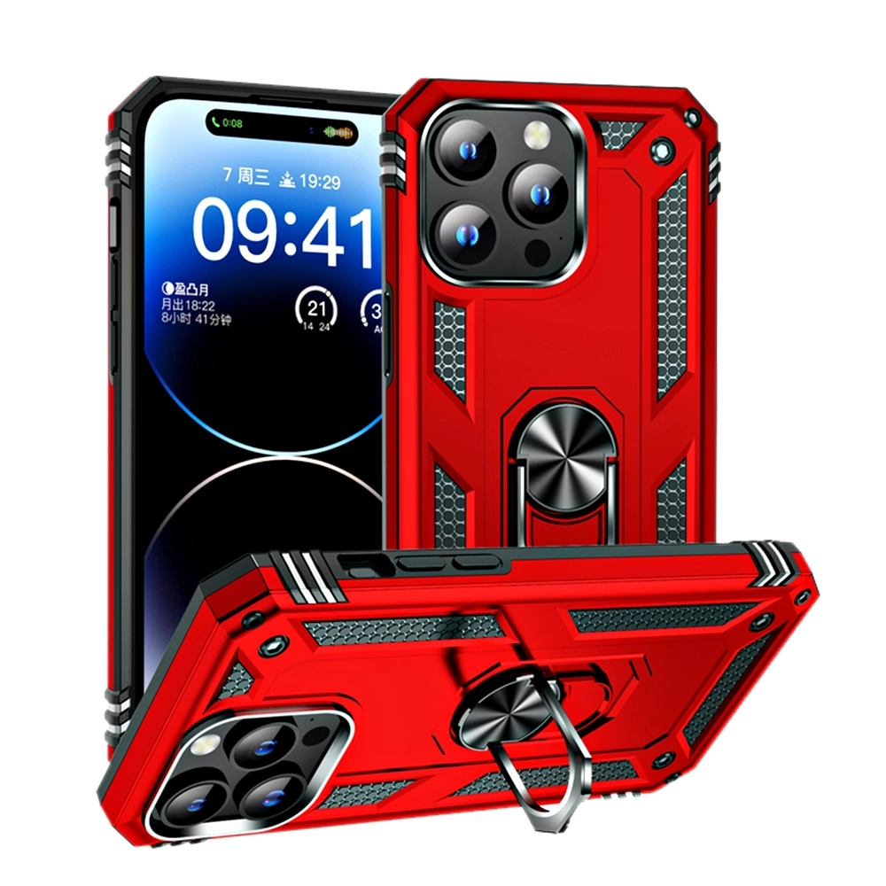 3D Ring Armor Case iPhone 16 Pro Max Red Slim Shockproof Ring Armor Case For iPhone 16 Plus - Image 4