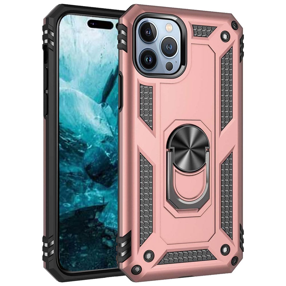iphone 14 Pro Max Rosegold Slim Shockproof Ring Armor Case For iPhone 14 Pro Max - Image 5
