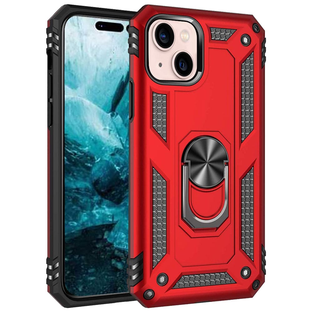 iphone 14 plus red Slim Shockproof Ring Armor Case For iPhone 14 Plus - Image 3