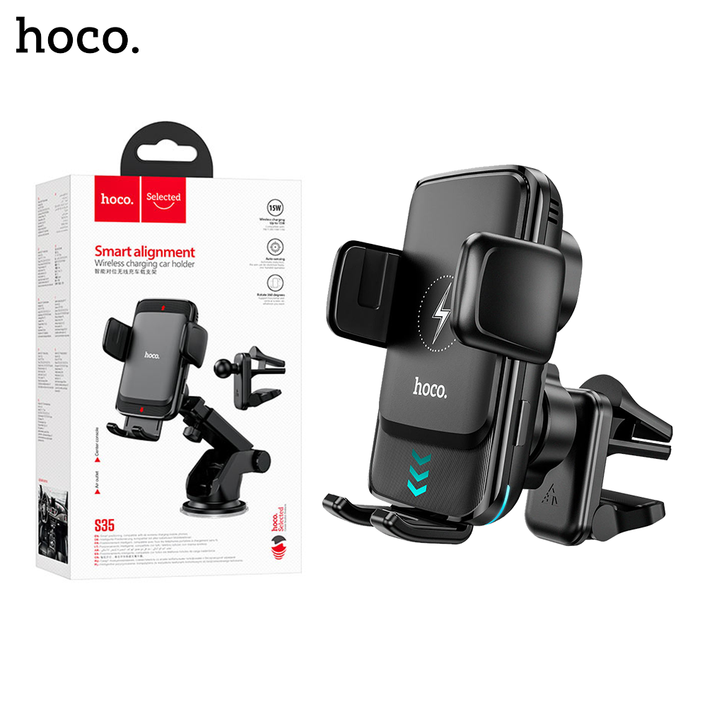 19A HOCO S35 Smart Alignment Car Wireless Charger &_ Holder HOCO S35 Smart Alignment Car Wireless Charger & Holder - Image 1