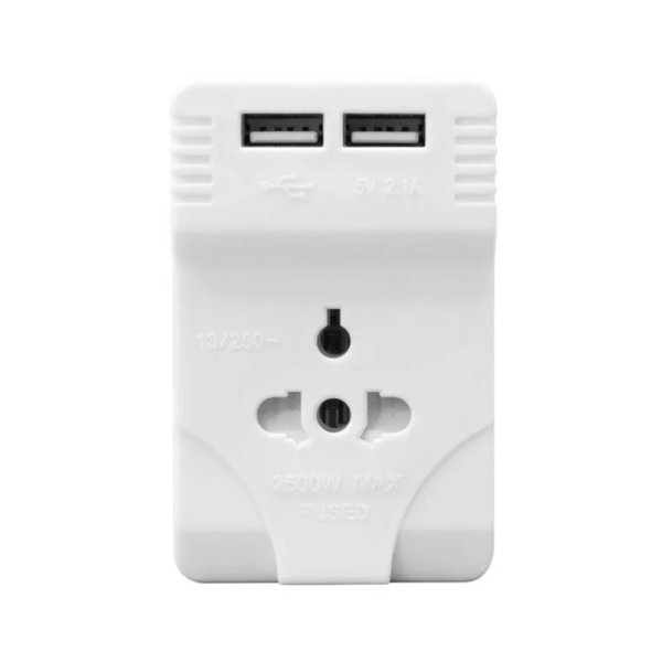 DAEWOO 3 Pin UK Visitor Tourist Adaptor With 2 USB Ports 5V-2.1A - Image 2