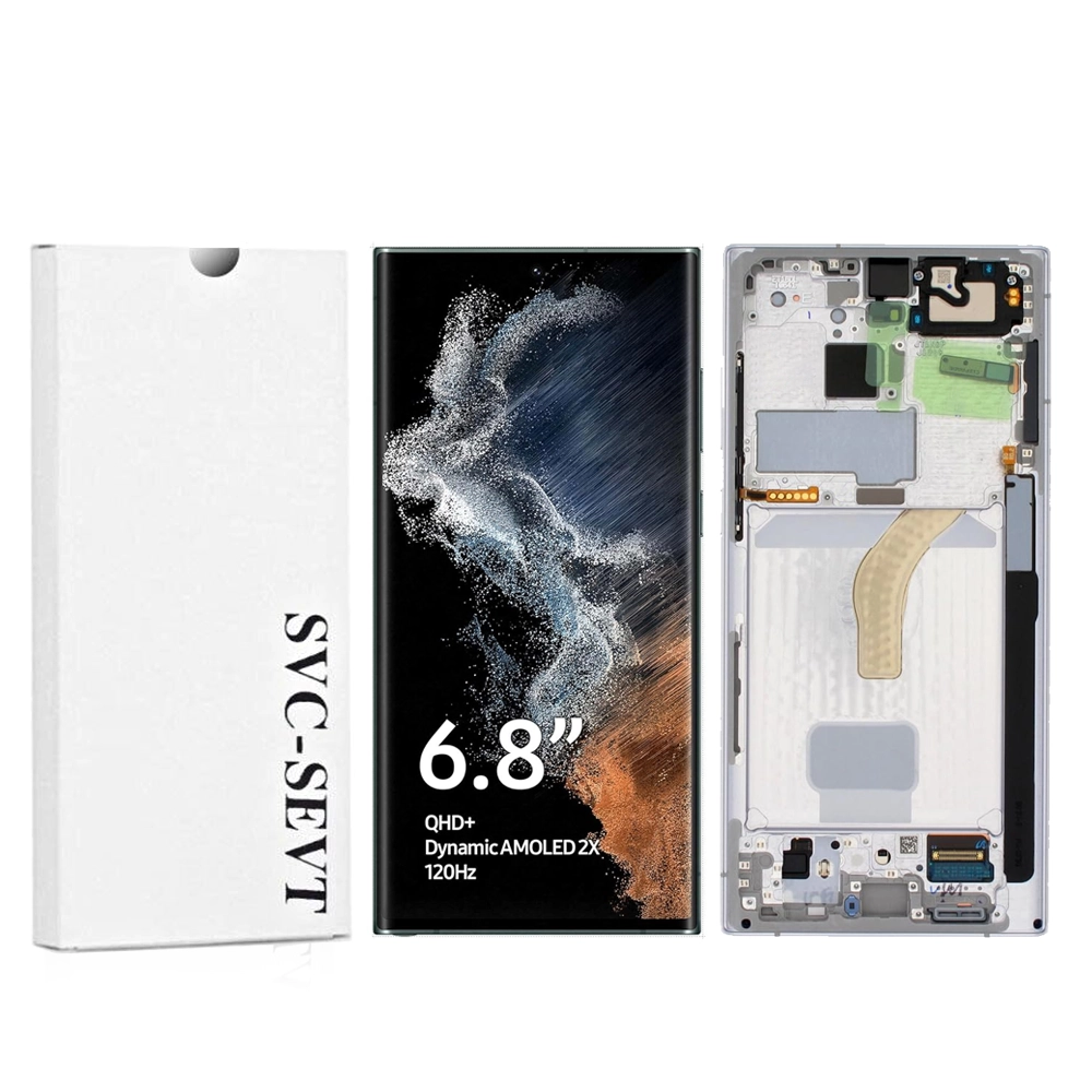 Samsung Galaxy S22 Ultra 5G-White Genuine LCD Screen For Samsung Galaxy S22 Ultra 5G (S908B) With Frame and Touchpad - White  (GH82-27489C/GH82-27488C) - Image 1