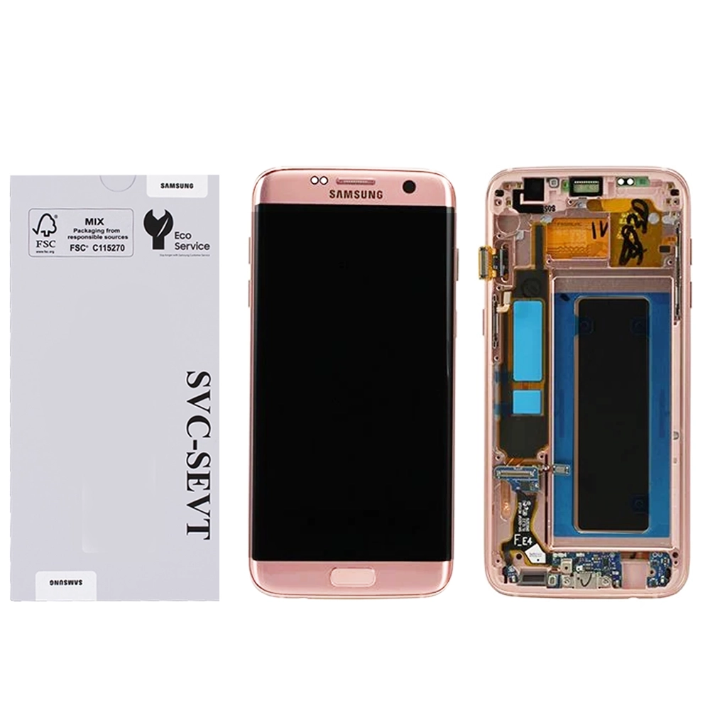 Samsung Galaxy S7 Edge (G935)-Pink-Gold Genuine LCD Screen For Samsung Galaxy S7 Edge (G935) With Frame and  Touchpad - Pink Gold  (GH97-18533E) - Image 1