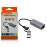 2 in 1 USB A + USB C To Ethernet Adaptor - Black