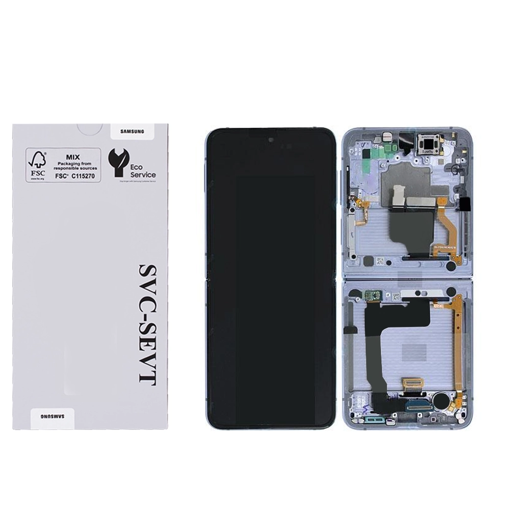 Samsung-Galaxy-Z-FLIP-4-F721-With-Frame-and-Touchpad-Blue-GH82-30238D.webp Genuine LCD Screen For Samsung Galaxy Z FLIP 4 (F721) With Frame and  Touchpad - Blue  (GH82-30238D) - Image 1